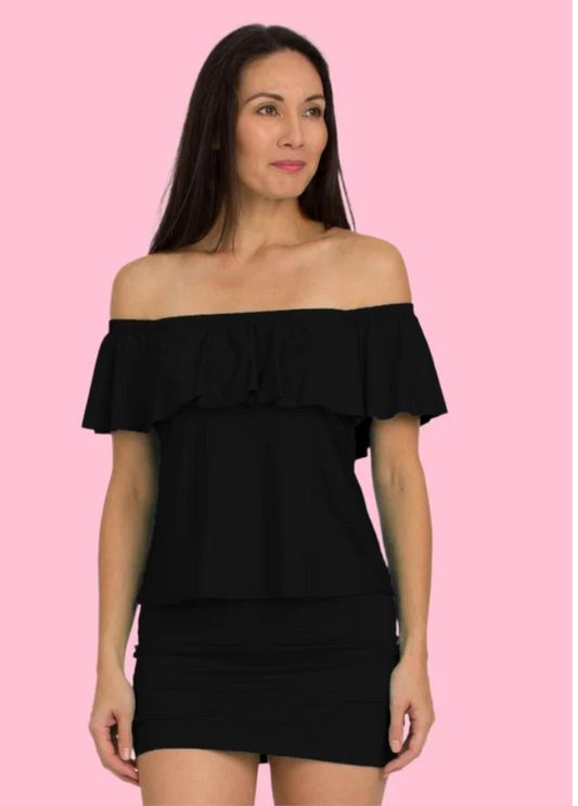 Off the Shoulder Flounce Tankini Top