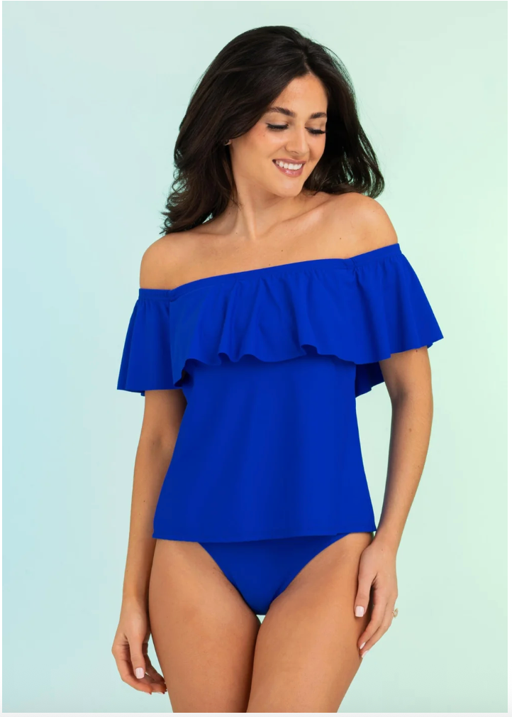 Off the Shoulder Flounce Tankini Top
