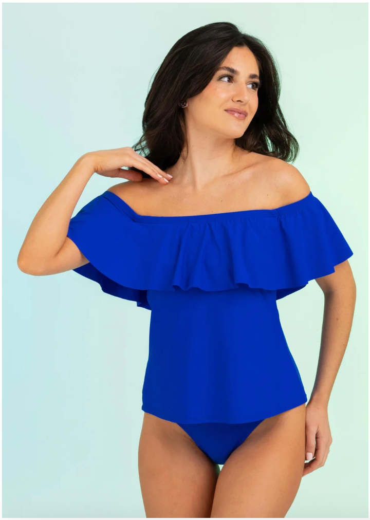 Off the Shoulder Flounce Tankini Top