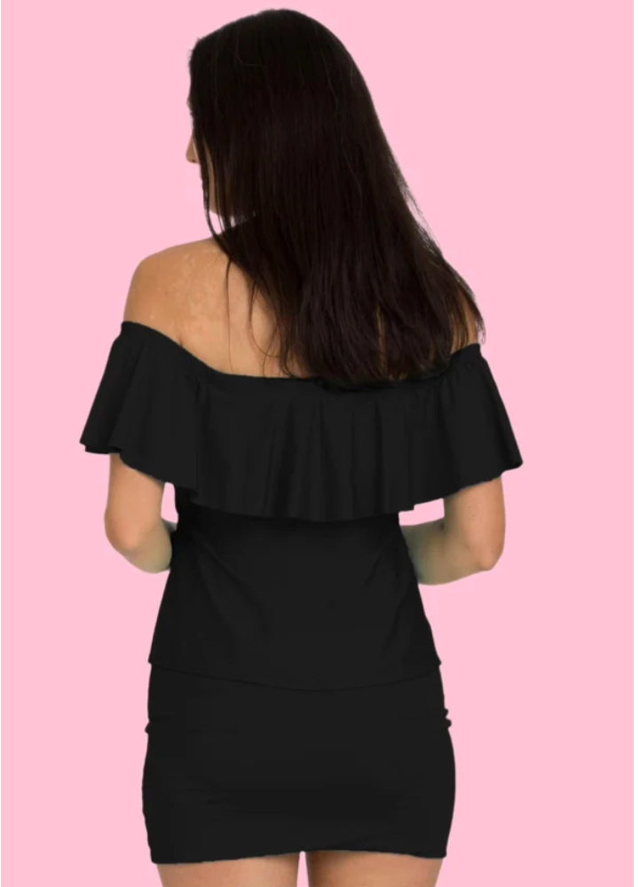 Off the Shoulder Flounce Tankini Top